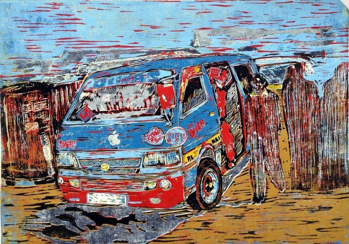 Divas - Route 125 blue matatu art print by Dennis Muraguri