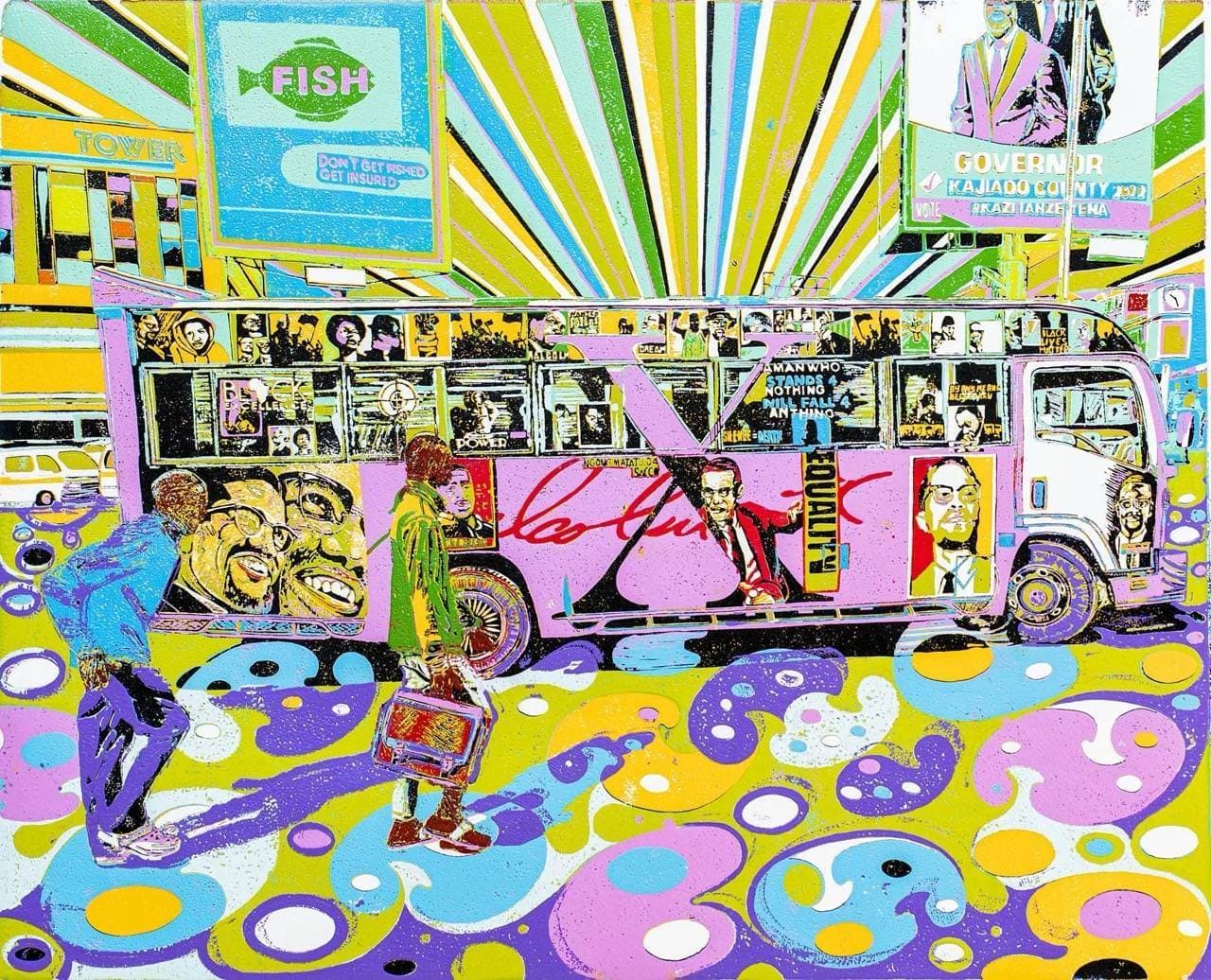 Malcolm X - Ngong Sacco pink matatu art print by Dennis Muraguri