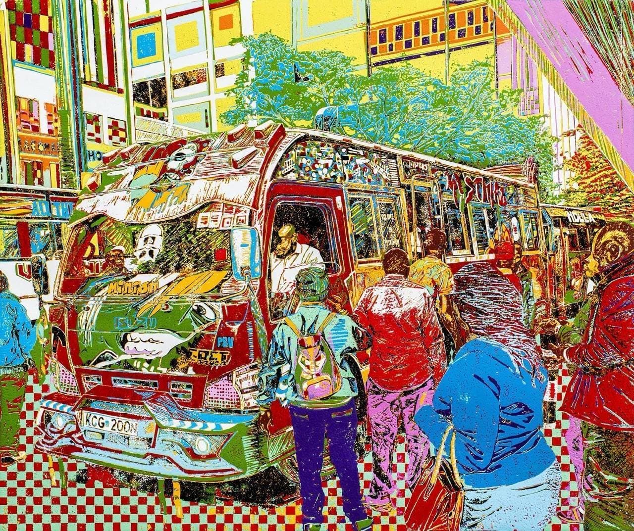 Minion - Ebet Sacco burgundy matatu art print by Dennis Muraguri