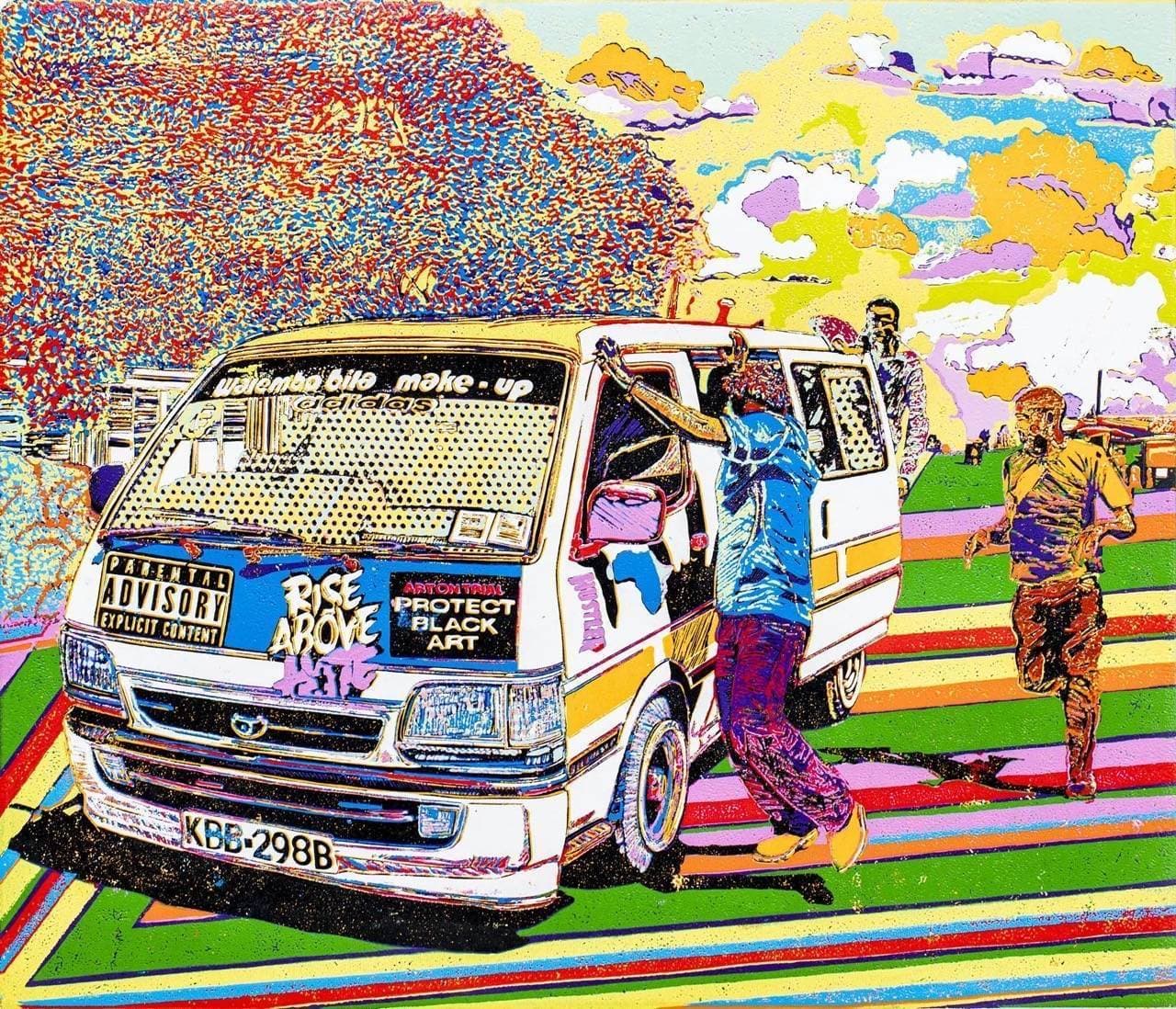 Warembo Bila Make-up green matatu art print by Dennis Muraguri