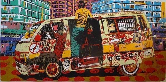Kudandia white matatu art print by Dennis Muraguri