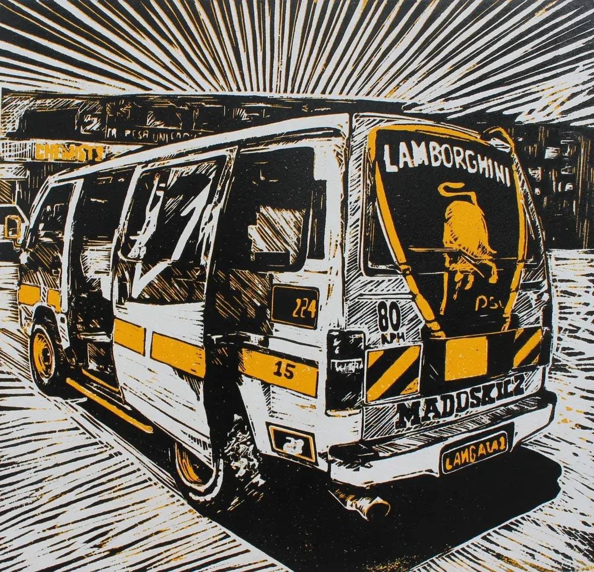 Lamborghini Route 15 matatu art print by Dennis Muraguri