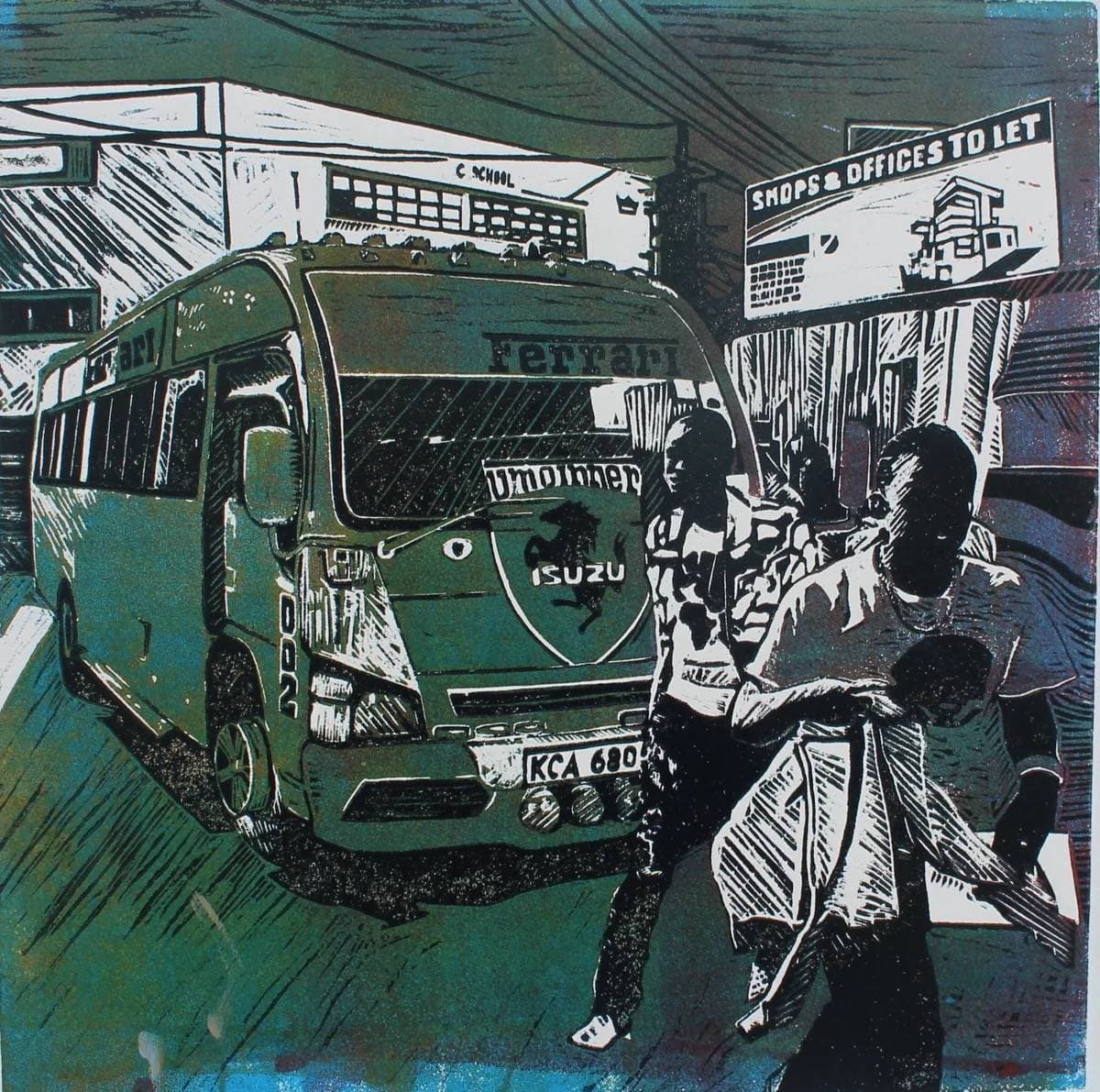 Ferrari - Umoinner Sacco green matatu art print by Dennis Muraguri
