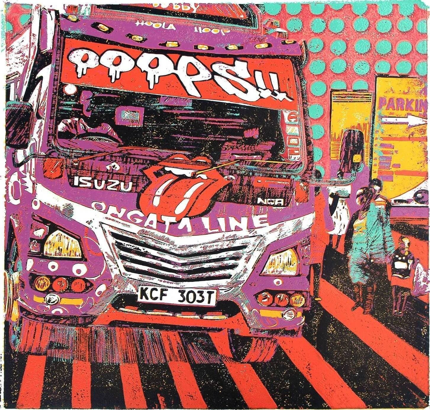 Ooops Orange matatu art print by Dennis Muraguri