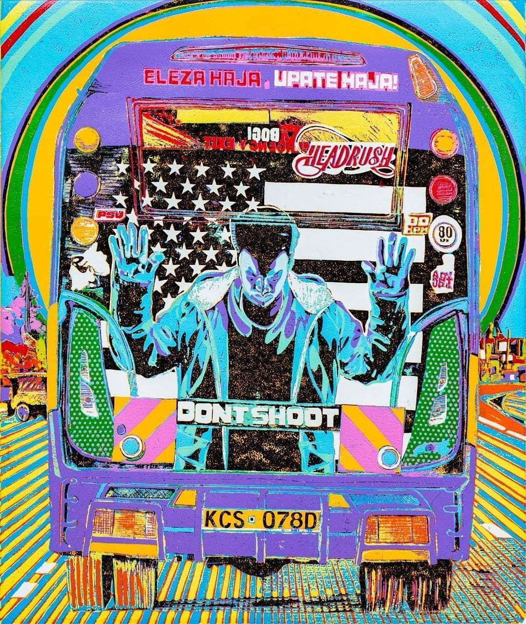 Don't Shoot! Purple matatu art print by Dennis Muraguri