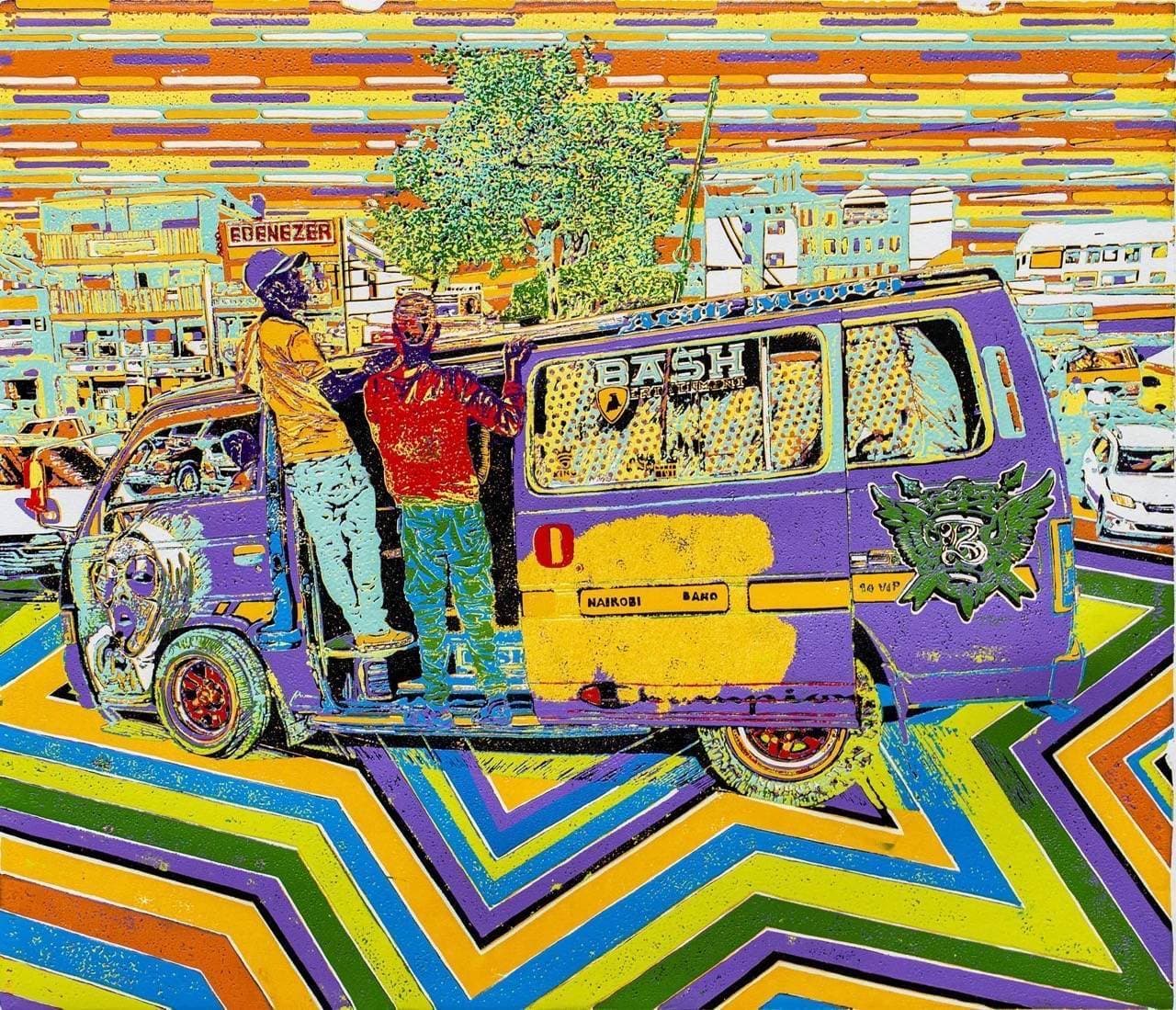 Bash II - Kacose Sacco purple matatu art print by Dennis Muraguri