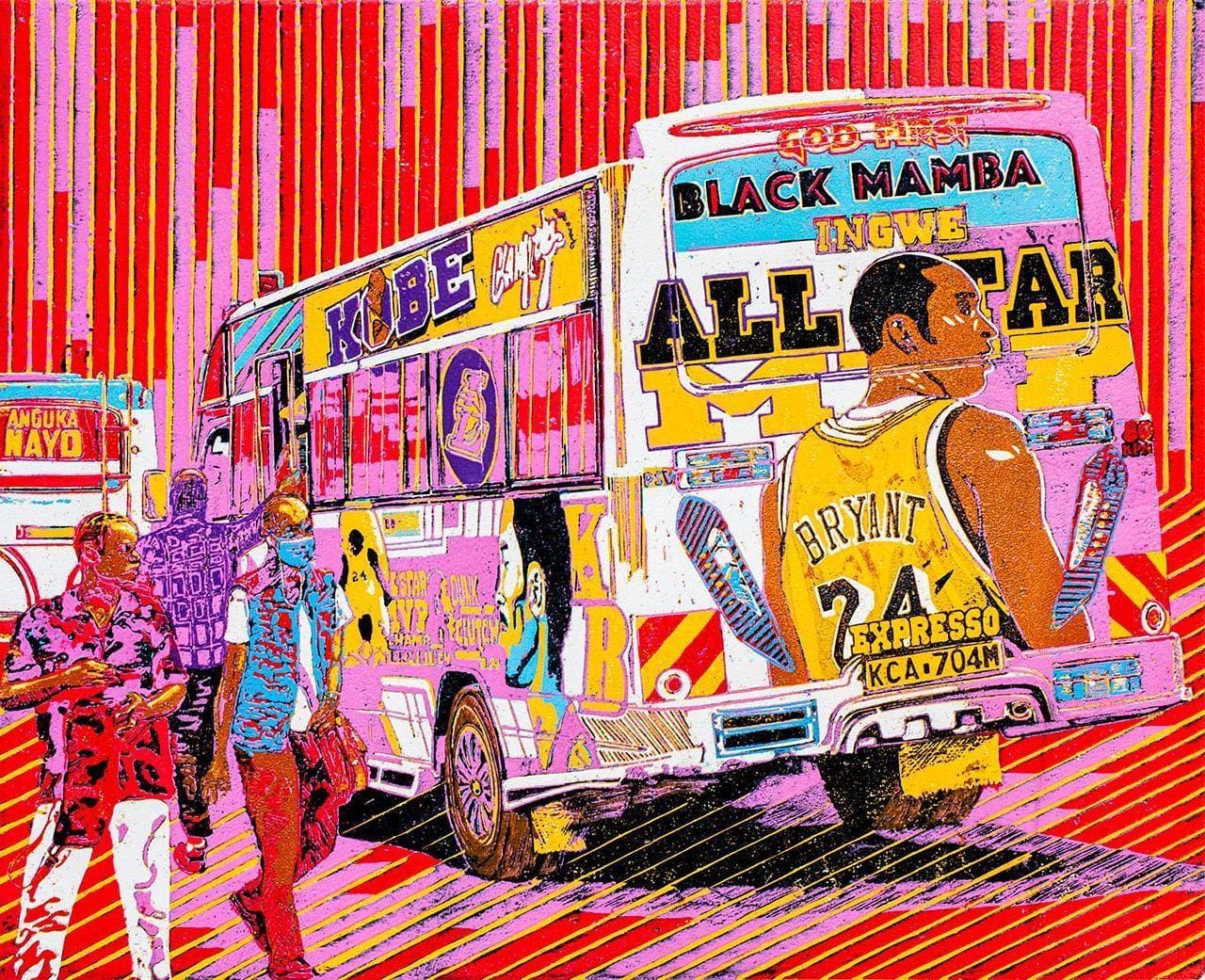 Kobe - Expresso Sacco red matatu art print by Dennis Muraguri
