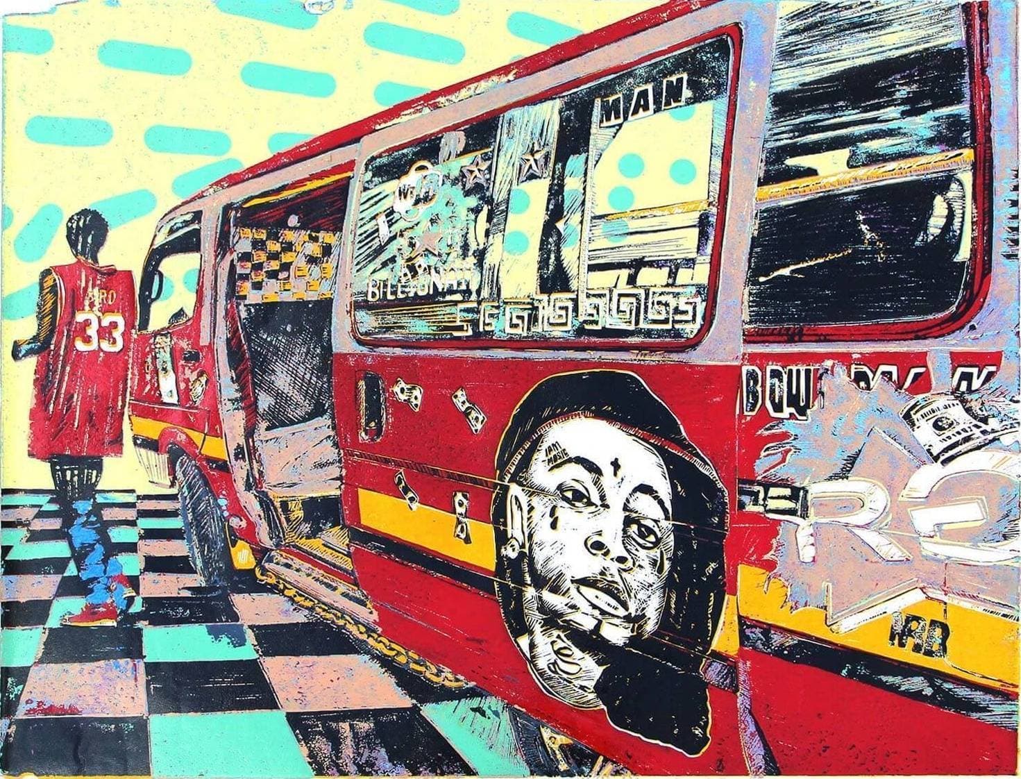Rich Gang Burgundy matatu art print by Dennis Muraguri