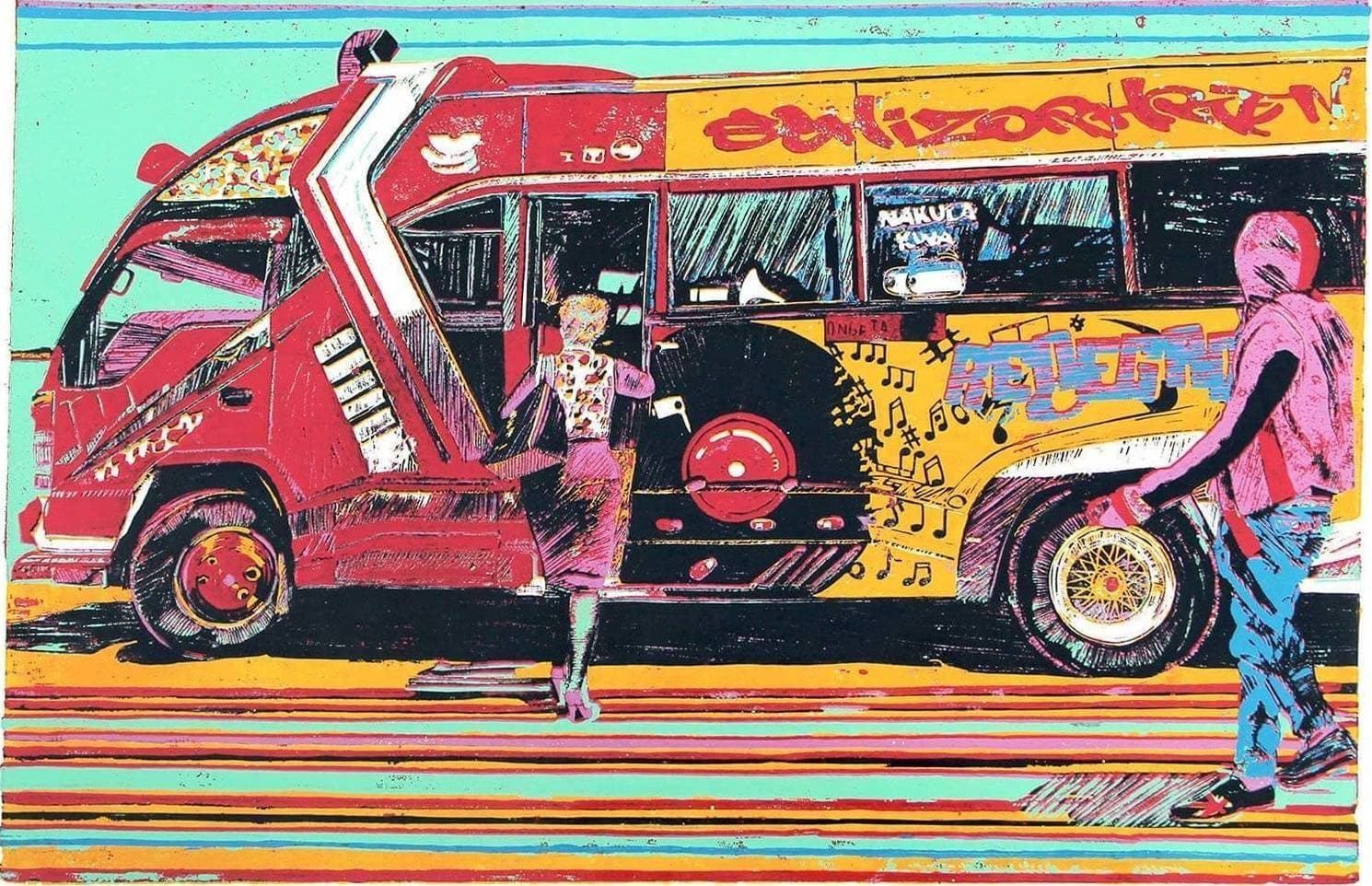 Schizophrenic Red matatu art print by Dennis Muraguri